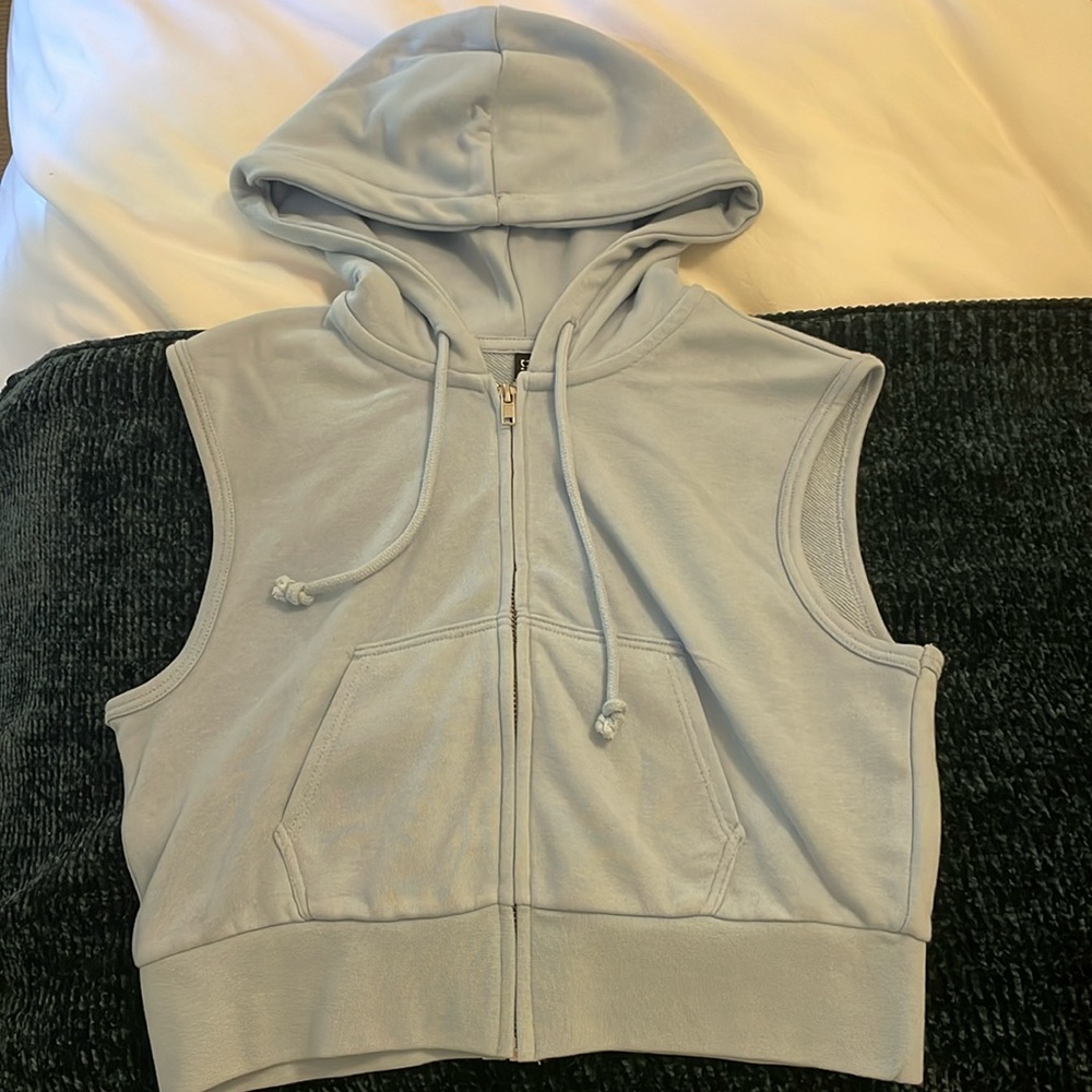 H&M Blue Sleeveless Hooded Zip-Up Jacket
